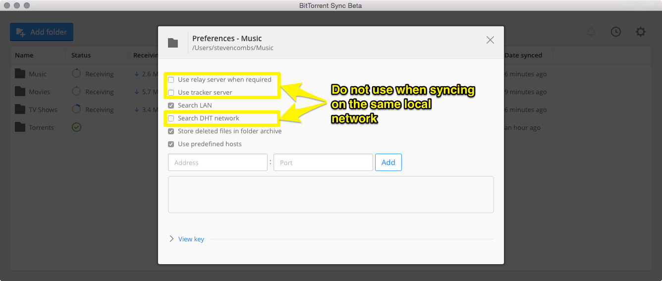 BitTorrent Sync lan options