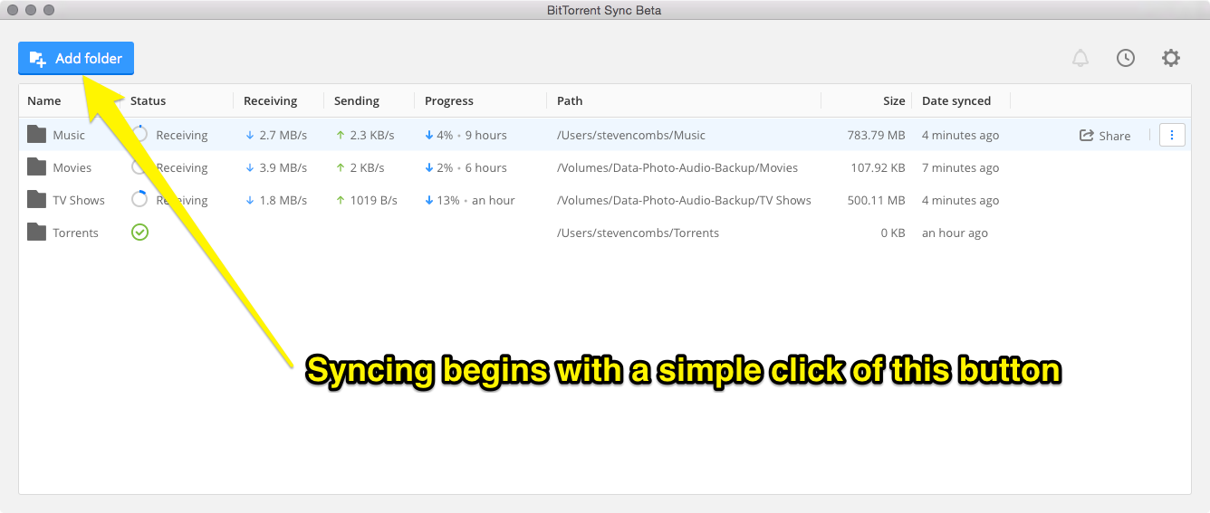 BitTorrent Sync dialog box