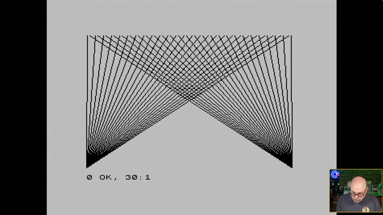 The line-drawing program's output, with the 0 OK, 30:1 report