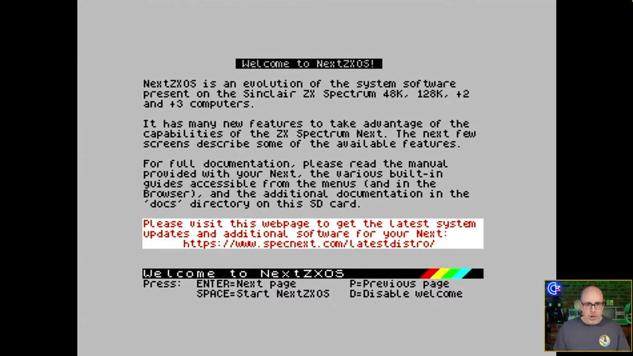 The Welcome to NextZXOS screen